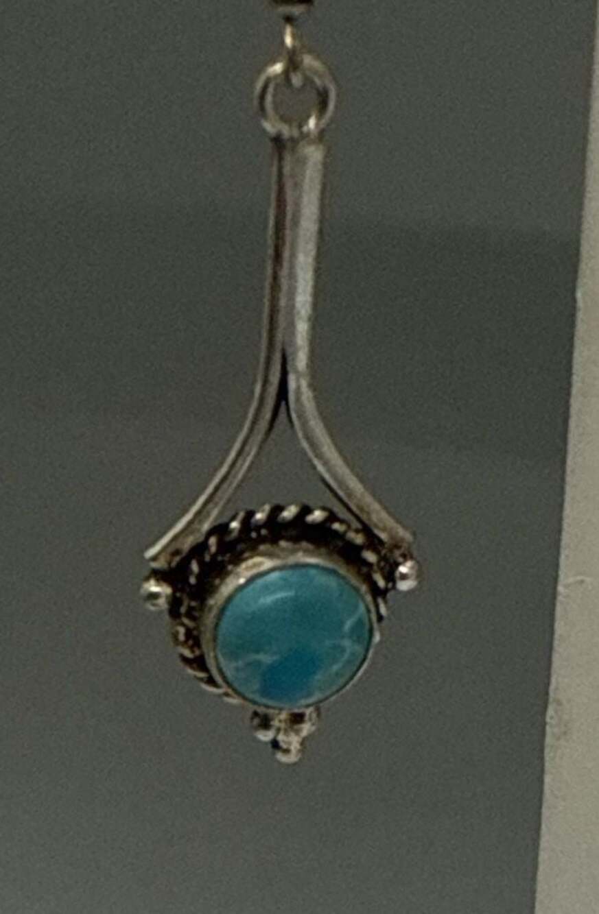 Turquoise and 925 Sterling Silver Dangle Earrings Southwestern Boho Western Vtg - Picture 4 of 9